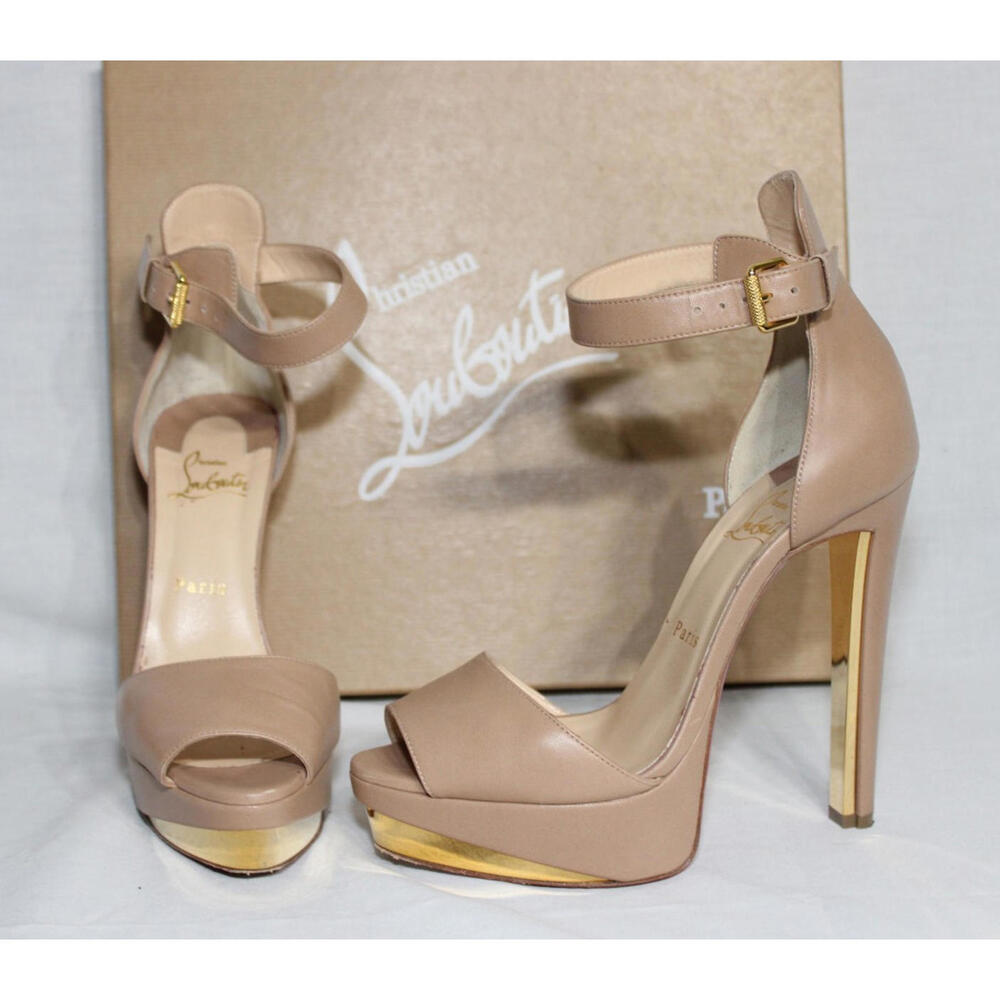 Christian Louboutin Tuctopen platform sandals nude leather w/ gold sz. 38.5